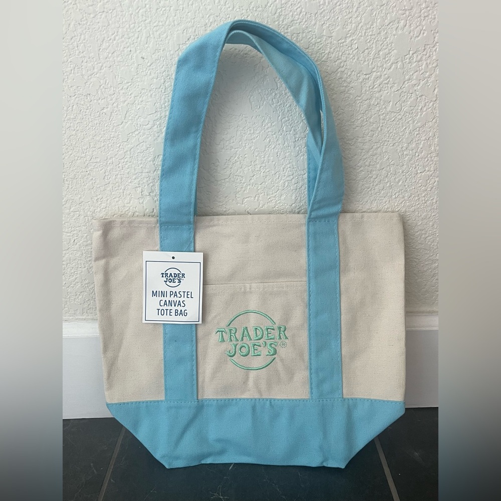 Brand New With Tag Trader Joe’s Mini Canvas Tote Bag - Light Pastel Blue